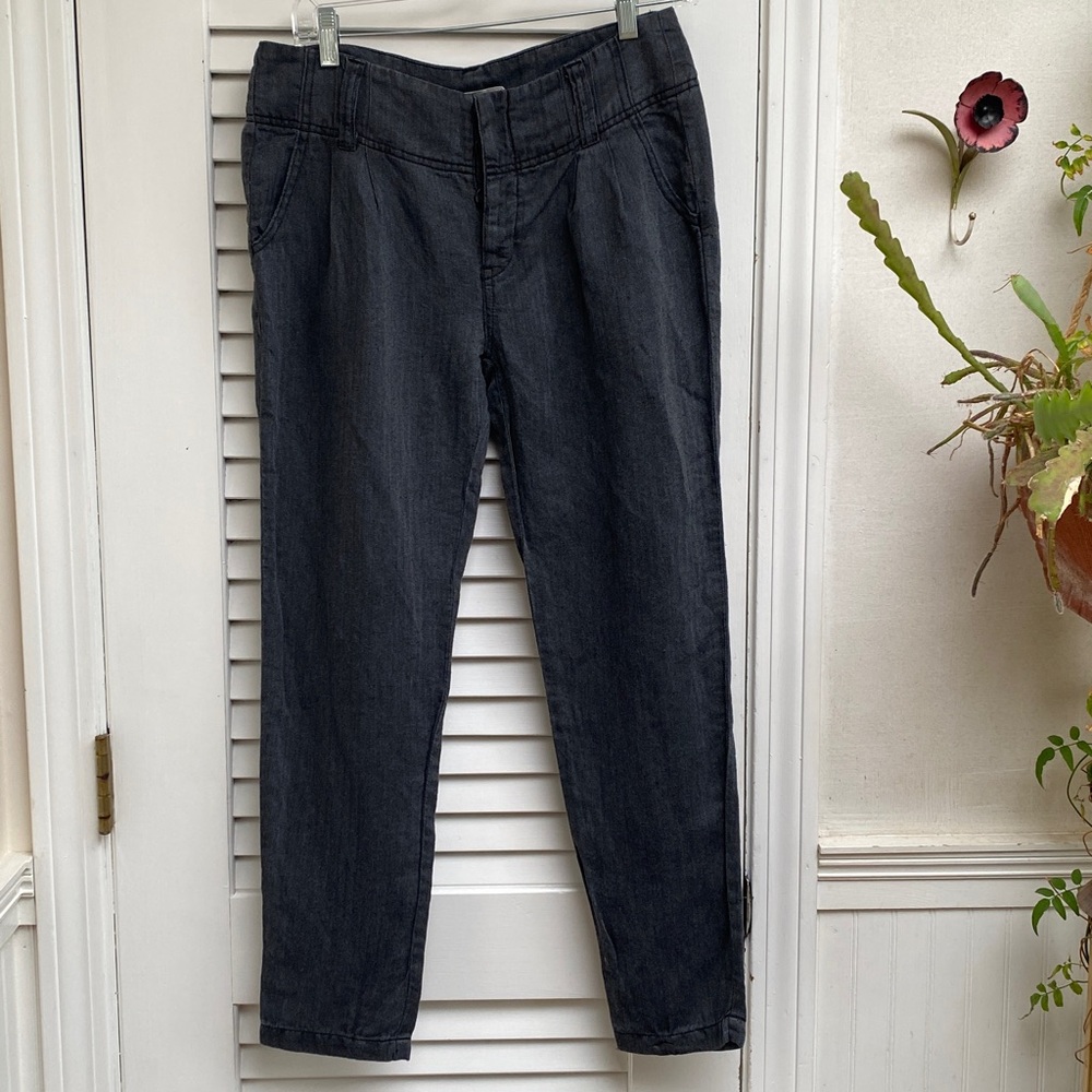 Free People Vintage Linen Blend Herringbone Button Pleated Women’s Sz 2 Pants